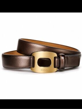 Gucci Brown Leather Belt with Gold Buckle